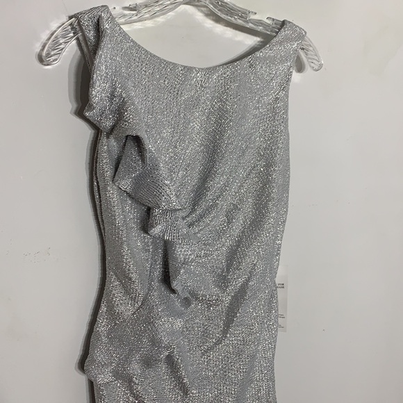 Hailey Logan Adrianna Papell Silver metallic mini Ruffle cocktail dress medium - Picture 2 of 7